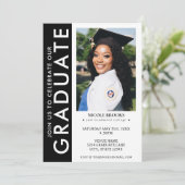 白黒サイドフォトストライプ卒業 招待状 (スタンド正面)