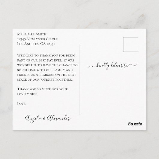 白黒サインエレガントスタイルありがとう ポストカード (裏面)