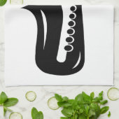 白黒サクソフォーンのモノグラムの台所タオル キッチンタオル (折り畳み)