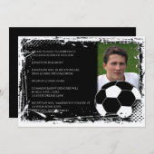 白黒サッカーグランジの卒業 招待状 (正面/裏面)