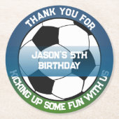 白黒サッカーサッカースポーツ誕生日パーティー ラウンドペーパーコースター (正面)