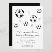 白黒サッカーサッカーテーマ誕生日パーティー 招待状 (正面/裏面)