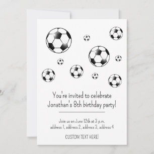白黒サッカーサッカーテーマ誕生日パーティー 招待状
