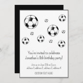 白黒サッカーサッカーテーマ誕生日パーティー 招待状 (正面/裏面)