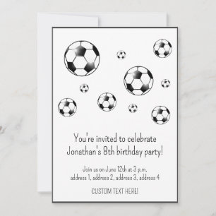 白黒サッカーサッカーテーマ誕生日パーティー 招待状