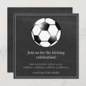 白黒サッカーサッカーテーマ誕生日パーティー 招待状 (正面/裏面)