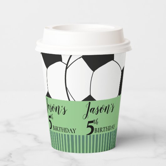 白黒サッカーサッカー子供の誕生日パーティー 紙コップ (裏面)
