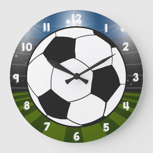 白黒サッカースタジアム ラージ壁時計 (正面)