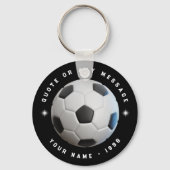 白黒サッカースポーツチームラウンドキーチェーン キーホルダー (正面)