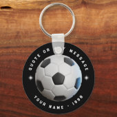 白黒サッカースポーツチームラウンドキーチェーン キーホルダー (正面)