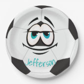 白黒サッカーボールおもしろい顔 ペーパープレート (正面)