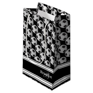 白黒サッカーボールを個人化して下さい スモールペーパーバッグ