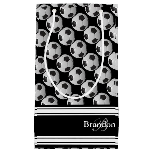 白黒サッカーボールを個人化して下さい スモールペーパーバッグ (正面)