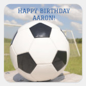 白黒サッカーボールスポーツスクエアステッカー スクエアシール (正面)