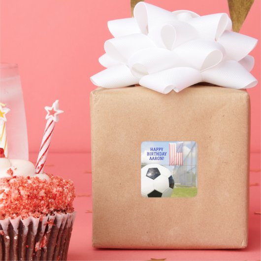 白黒サッカーボールスポーツスクエアステッカー スクエアシール (パーティー)