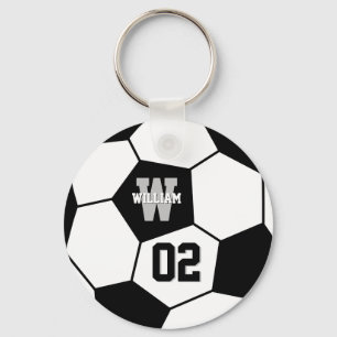 白黒サッカーボールスポーツモノグラム キーホルダー