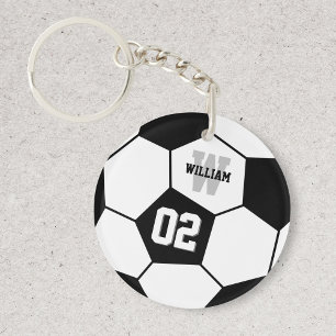白黒サッカーボールスポーツモノグラム キーホルダー
