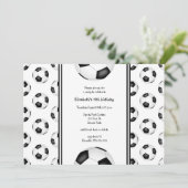 白黒サッカーボールパターン誕生日パーティー 招待状 (スタンド正面)