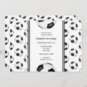 白黒サッカーボールパターン誕生日パーティー 招待状 (正面/裏面)