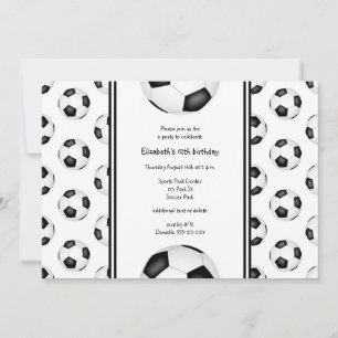 白黒サッカーボールパターン誕生日パーティー 招待状