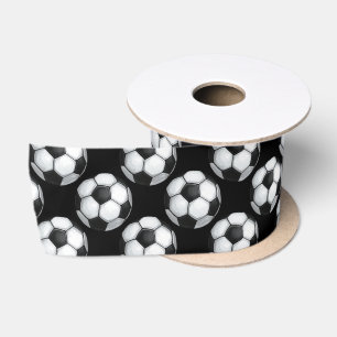 白黒サッカーボールパターン サテンリボン