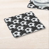 白黒サッカーボールパターン スクエアペーパーコースター (アングル)