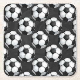 白黒サッカーボールパターン スクエアペーパーコースター