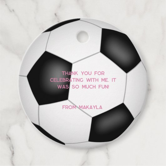 白黒サッカーボール子供の誕生日パーティー フェイバータグ (正面)