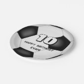 白黒サッカーボール子供の誕生日パーティー ペーパープレート (アングル)