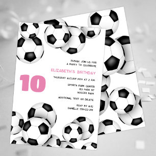 白黒サッカーボール子供の誕生日パーティー 招待状