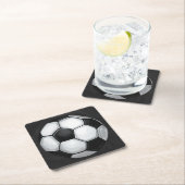 白黒サッカーボール スクエアペーパーコースター (インサイチュ)