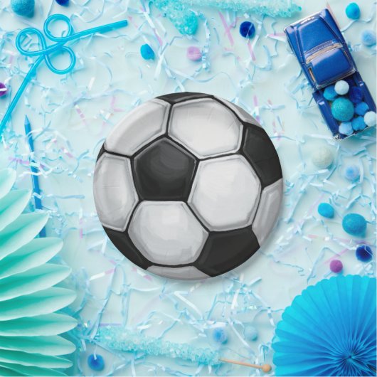 白黒サッカーボール ペーパープレート (パーティー)