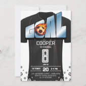 白黒サッカーユニフォームの誕生日パーティー 招待状 (正面)