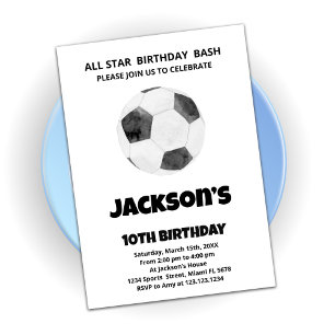白黒サッカー誕生日招待状 招待状