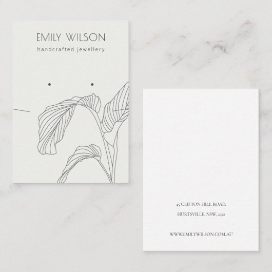 白黒サビットパームリーフスケッチイヤリングネックレス 名刺 (正面/裏面)