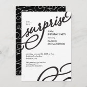 白黒サプライズエレガント誕生日パーティー 招待状 (正面/裏面)