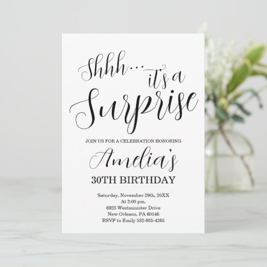 白黒サプライズ誕生日パーティー 招待状 (スタンド正面)