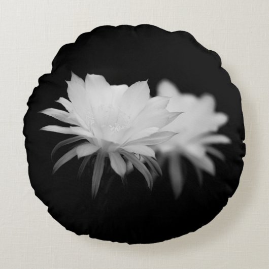 白黒サボテンの花 ラウンドクッション (正面)