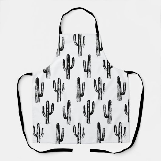 白黒サボテンモダン。サボテン模様 エプロン (正面)