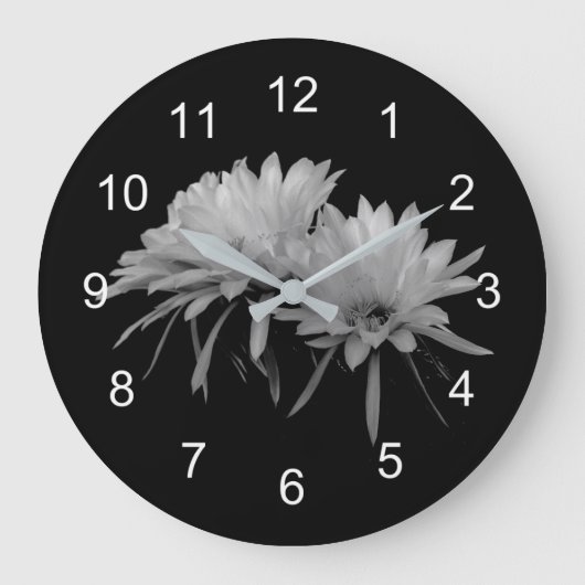 白黒サボテン開花 ラージ壁時計 (正面)
