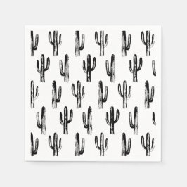 白黒サボテン。サボテン模様。植物学の スタンダードカクテルナプキン