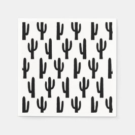 白黒サボテン。サボテン模様。植物学の スタンダードカクテルナプキン