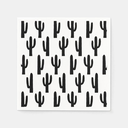 白黒サボテン。サボテン模様。植物学の スタンダードカクテルナプキン (正面)