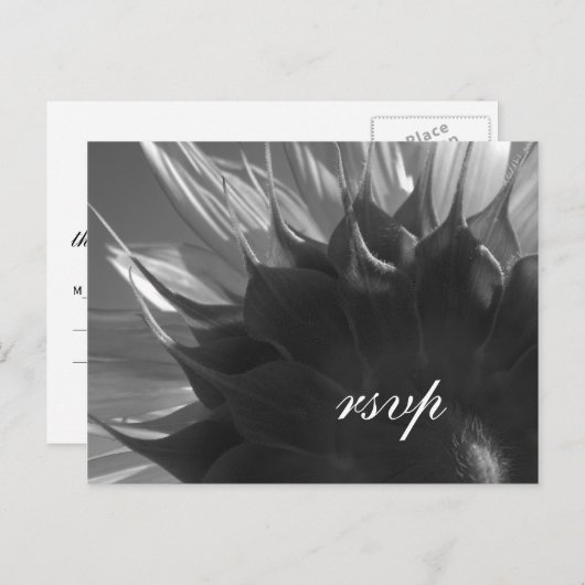白黒サマーガーデンサンフラワーウェディングRSVP インビテーションポストカード (正面/裏面)