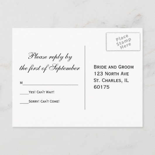 白黒サマーガーデンサンフラワーウェディングRSVP インビテーションポストカード (裏面)