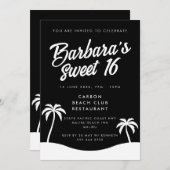 白黒サマーモダンビーチパーティースウィート16 招待状 (正面/裏面)