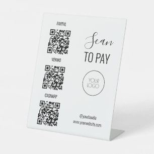 白黒サロンQRコードスキャンして支払う 台座サイン