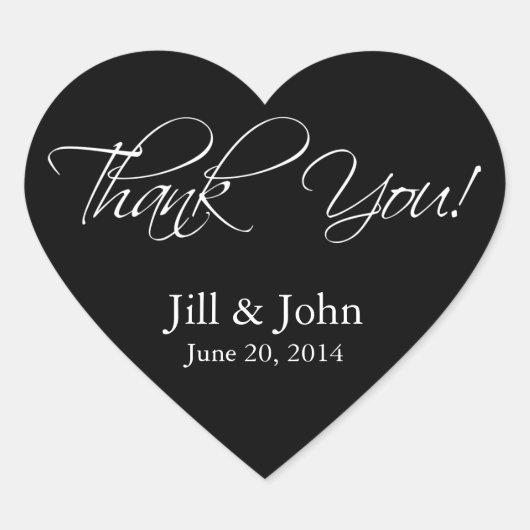 白黒サンキュユー結婚式の引き出物シール ハートシール (正面)