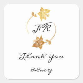 白黒サンキューイニシア金ゴールド花救日付 スクエアシール