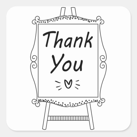 白黒サンキューウェディングパーティサイン スクエアシール (正面)